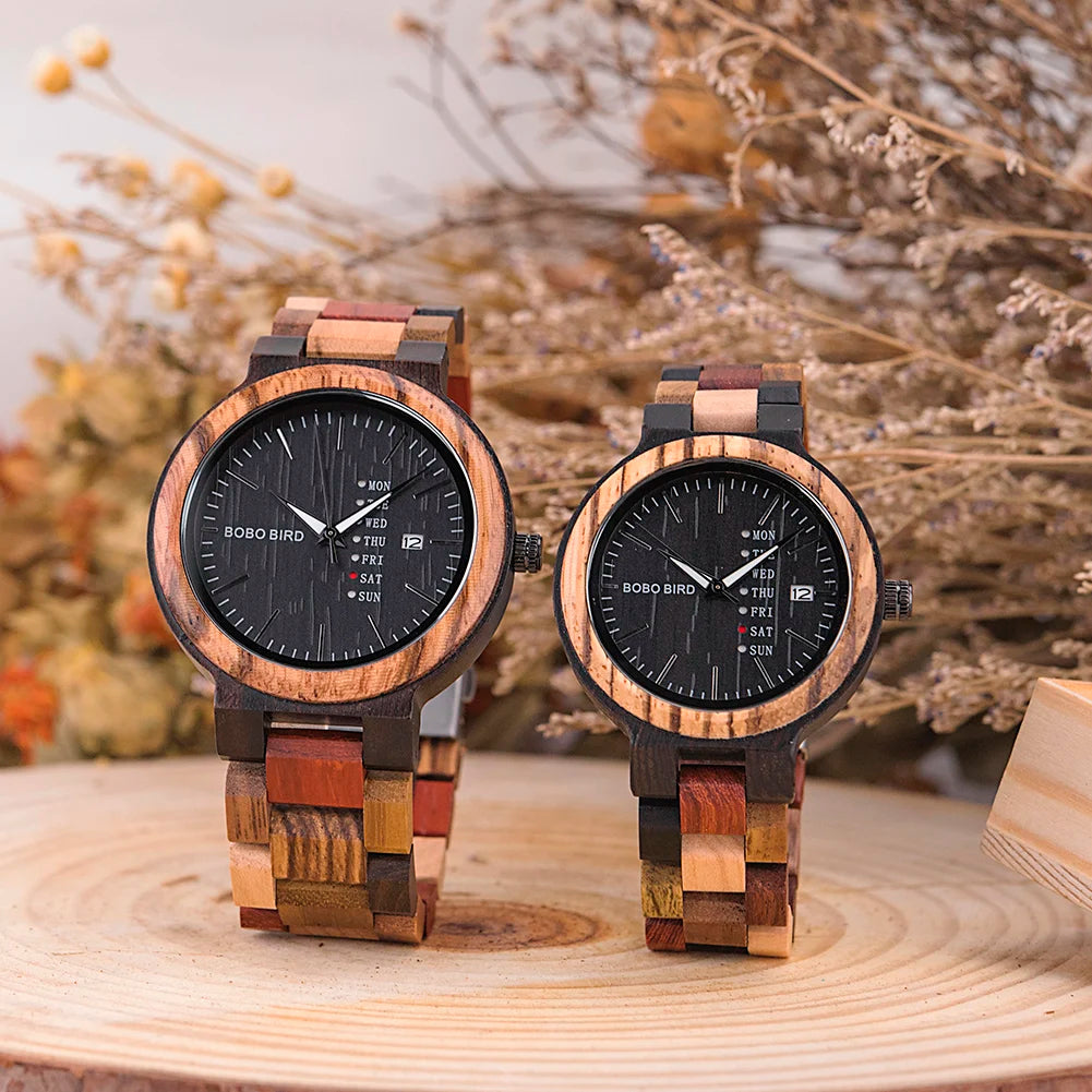 Couple Wooden Watch Set | Matching His and Hers Zebra Wood  display picture 1