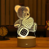 Acrylic LED lamp with etched teddy bear holding a balloon design