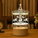 Acrylic night light with etched carousel and happy birthday design