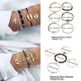 Detail collage showing gold chain bracelets with charms and listed dimensions