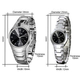 Diagram showing case diameter and size specifications for both watch sizes