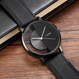 Close view of half hollow watch dial showing cutaway centre and slim hands