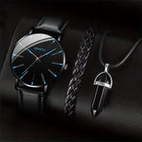 Watch with half silver half black dial paired with braided bracelet and pendant