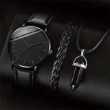 Watch with half white half black dial and red accent paired with bracelet and pendant