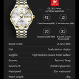 Product specification chart showing case size, weight, and material details on black background