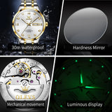 Two-tone watch shown with sapphire mirror glass and luminous display feature callouts