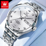 Silver case watch with white dial and day date window