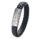 Black braided leather bracelet with engraved silver plate and heart charm detail