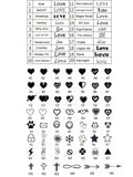 Chart displaying available engraving icon and symbol options