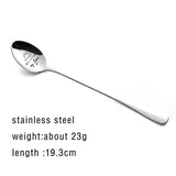 Stainless steel engraved spoon shown with specifications, 19.3cm long and 23g weight