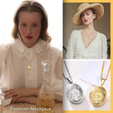 Vintage styled photographs of women wearing engraved oval locket necklaces