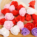 Red, pink, white and purple artificial foam roses grouped together