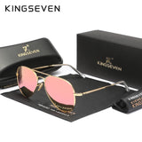 Gold frame pilot sunglasses with pink mirrored polarised lenses and branded storage case