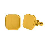 Pair of polished gold square cufflinks with smooth blank faces on white background