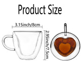 Product size chart showing height, width, and capacity measurements of the glass cup