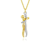 Gold hugging couple 3D pendant necklace on white background