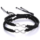 Black braided rope bracelet with a silver infinity charm