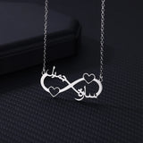 Silver infinity pendant necklace with two custom names and no heart accent
