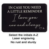 Black wallet card showing laser engraved message with note that initials A to Z can be selected