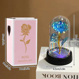 Multicolour galaxy rose in a lit glass dome against a dark background
