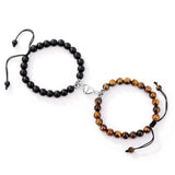 Tiger eye and black matte bead bracelet pair with magnetic heart clasps