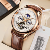 Automatic moon phase watch with white dial and two-tone steel bracelet