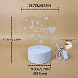 Dimension diagram of heart night light showing panel and base measurements with USB power