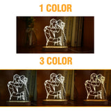 Comparison graphic showing the etched lamp lit in single colour and three colour modes