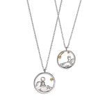 Silver prince and fox pendant necklaces hanging together showing both circular charms