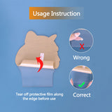 Instruction graphic showing how to peel the protective film from the acrylic panel before use