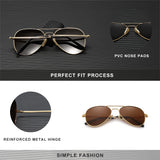 Infographic showing pilot sunglasses frame detail and reinforced metal hinge close-up