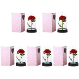 Two red foil rose domes shown with pink gift boxes and size measurements