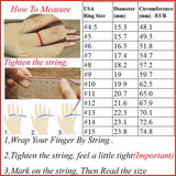 Chart showing how to measure ring size using finger circumference and string method