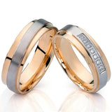 Rose gold wedding rings shown comparing six millimeter and four millimeter band widths