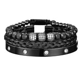 Black three piece bracelet stack with crystal charm and Roman numeral bar