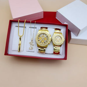 Buy 4Pcs Couple Watch Set Women Men Fashion Diamond Golden Clock Wristwatch Relogio and Necklaces Valentine's Day gift With Box and get Free Shipping Australia Wide |  | Buy Confidently from Smart Sales Australia