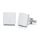 Flat silver square cufflinks with sharp corners and mirror polished faces