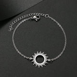 Silver chain bracelet with sunburst sun charm and adjustable extender chain