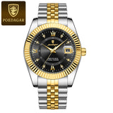 Two-tone silver and gold watch with green dial and fluted bezel