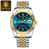 Two-tone silver and gold watch with silver dial shown front facing