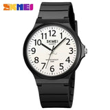 Black case sports watch with white dial and black rubber strap