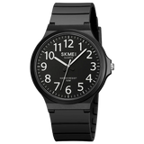 Black case watch with teal dial and black rubber strap