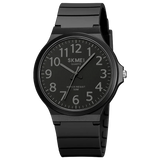 Black case white dial sports watch with black rubber strap on white background