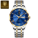 Silver watch with white textured dial, day-date display and steel bracelet