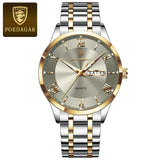 Two-tone gold and silver watch with grey dial and day-date window