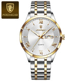Two-tone gold and silver watch with white dial and day-date window