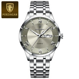 Two-tone silver watch with white dial, day-date display and steel bracelet