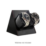Black carbon fibre dual watch winder holding two watches, watches not included