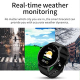 Smartwatch displaying real-time heart rate and health metrics on a green background