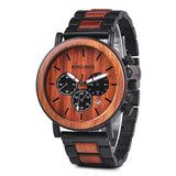 Red sandalwood chronograph watch with black dial and dark leather strap